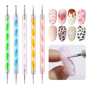 Luxury 5pcs/set Nail Art Dotting Pen with Acrylic Handle and 2 Way Rhinestone Crystal Brush Nail Art Style