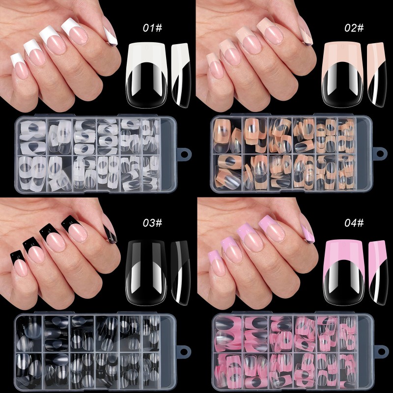 Hot Sale 120pcs Boxed Full Cover French Nails Customizable ABS Logo Label Popular French Press Tips for Finger Wholesale