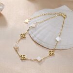 Black Shell CZ Ankle Bracelet Factory - OEM/ODM Custom Black Shell 5A CZ Four-leaf Clover Ankle Bracelet Adjustable Silver