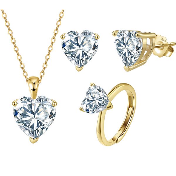 Moissanite Wedding Set Factory - OEM/ODM Custom 925 Silver 14K Gold Plated 1-4CT Moissanite Jewelry Set