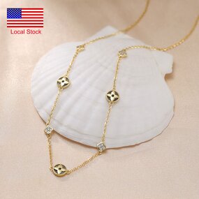 Choker Necklace Factory - OEM/ODM Custom S925 Silver Black Shell 5A CZ Four-Leaf Clover Charm Choker