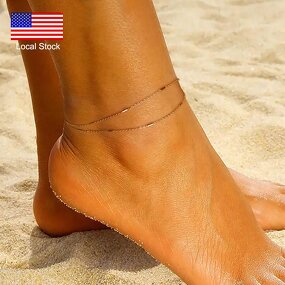 Adjustable Chain Anklet Factory - OEM/ODM Custom Layered Beach Anklets Silver Cable Chain Horizontal Bar Anklet