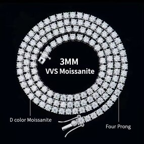 Moissanite Tennis Chain Necklace Manufacturer - OEM/ODM Custom USA Stocks Moissanite Tennis Chain 925 Silver 3mm