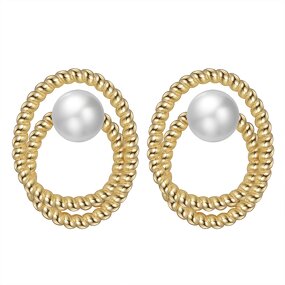 Geometric Pearl Earrings Stud Factory - OEM/ODM Custom Geometric Pearl Earrings Stud 925 Silver Fine Jewelry 14K Gold