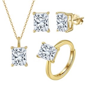 Jewelry Set Manufacturer - OEM/ODM Custom 14K Gold Plated 925 Silver Moissanite Ring Earrings Necklace Set