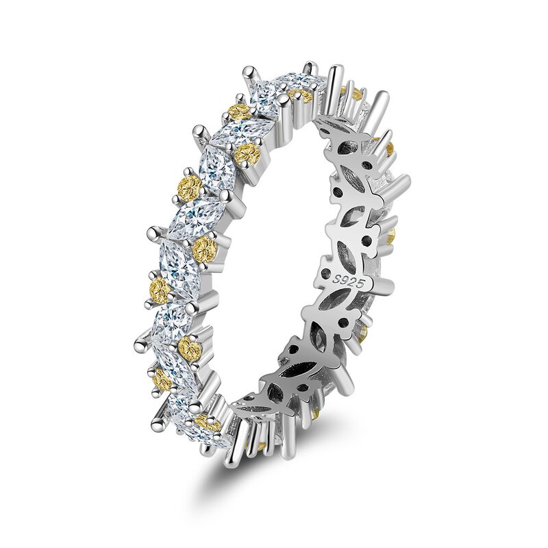 Three Stone Pear Cut Wedding Ring Manufacturer - OEM/ODM Custom S925 Silver Three Stone Pear Cut Cubic Zirconia Wedding Ring