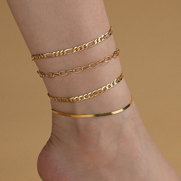 Gold Plated Anklet Bracelets Factory - OEM/ODM Custom 14K Gold Plated Anklet Bracelets 925 Silver Heart Bead Chain Layered