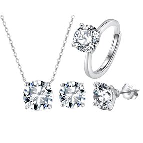 Luxury Wedding Jewelry Set Factory - OEM/ODM Custom Luxury Wedding Jewelry Set 925 Silver Princess Cut 8A CZ Necklace Sets