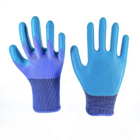 Latex Coated Work Gloves Supplier - Blue Nylon Blue Latex Palm Crinkle Gloves