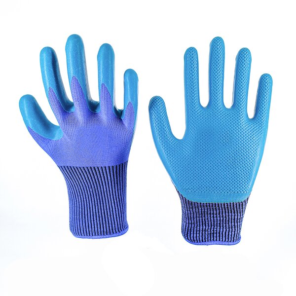 Latex Coated Work Gloves Supplier - Blue Nylon Blue Latex Palm Crinkle Gloves