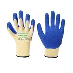 Latex Coated Work Gloves Supplier - Yellow Polyester-Cotton Blue Latex Crinkle