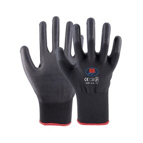 PU Coated Construction Gloves Manufacturer - Black Breathable CE Protection Work