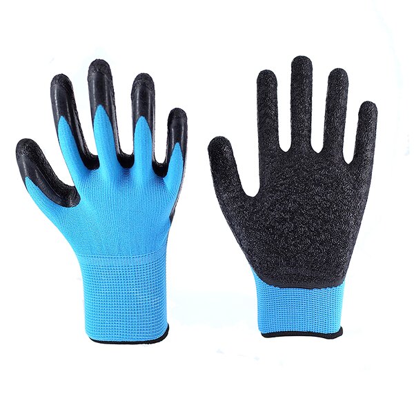 Latex Coated Rubber Work Gloves Supplier - Black Latex Crinkle Coated Finish