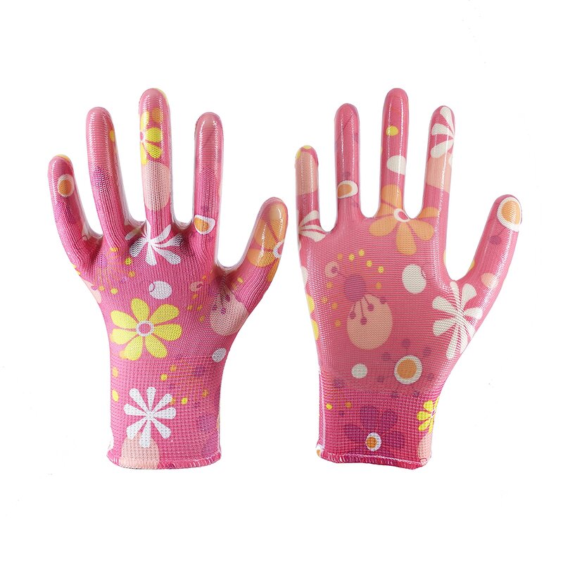 Printed Nitrile Coated Gloves Supplier - for Gardening Woman Farming Construction