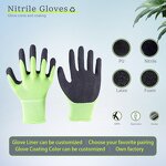 Nitrile Coated Safety Gloves Manufacturer - Green Polyester Black Finish Waterproof