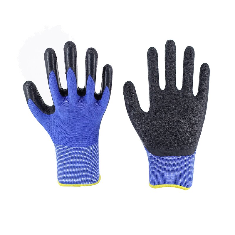 Latex Coated Work Gloves Supplier - Black Latex Finish Construction Safety Gloves
