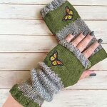 Fingerless Gloves Factory - Winter Knitted Thermal Patchwork Embroidered Mittens