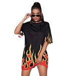 T-Shirt Manufacturer - Button Down Flame Print Oversized Short Sleeve Shirt