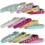 Cat Collar Supplier - Shining Diamond Rhinestone Leather Strap Kitten Collar