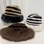 Bucket Hat Supplier - Fuzzy Stripped Bucket Hat for Women Outdoor
