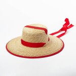 Straw Hat Factory - Women Flat Top Wheat Straw Hat Adjustable Chin Strap
