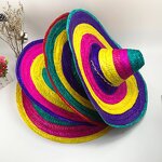Straw Hat Supplier - Mexican Woven Hawaii Rainbow Bobble Straw Hat