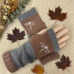 Fingerless Gloves Factory - Winter Knitted Thermal Patchwork Embroidered Mittens