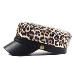 Beret Hat Supplier - Vintage Leopard Print PU Leather Flat Top Cap