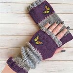 Fingerless Gloves Factory - Winter Knitted Thermal Patchwork Embroidered Mittens