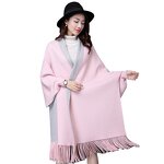 Poncho Manufacturer - Winter Loose Knitted Tassel Poncho Batwing Sleeve