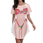 Tshirt Dress Supplier - Women Bikini Print Funny Short Sleeve Loose Beach Dress