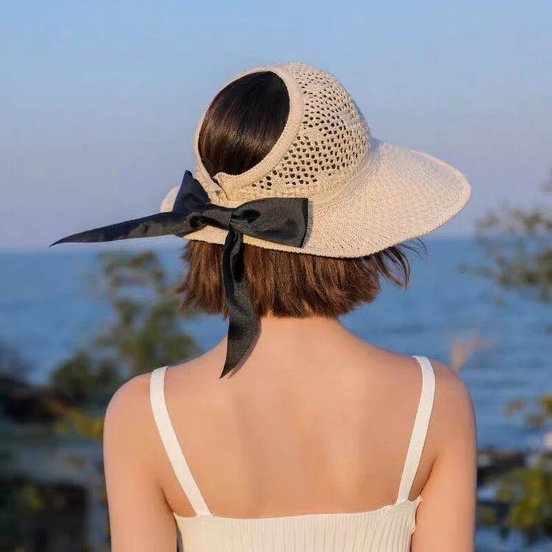Sun Visor Supplier - Summer Foldable Travel Beach Bow Tie Straw Hat