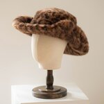Fedora Hat Factory - Winter Plush Faux Leopard Print Fur Hat for Women