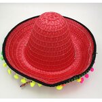 Sombrero Factory - Kids Mexican Party Pompom Straw Hat with Fixed Rope