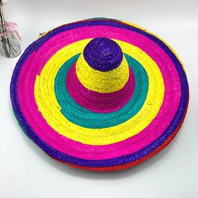 Straw Hat Supplier - Mexican Woven Hawaii Rainbow Bobble Straw Hat