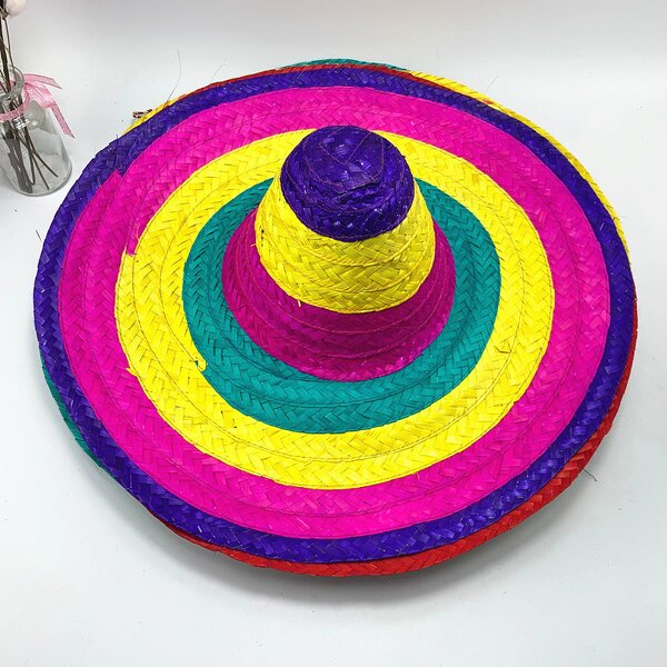 Straw Hat Supplier - Mexican Woven Hawaii Rainbow Bobble Straw Hat