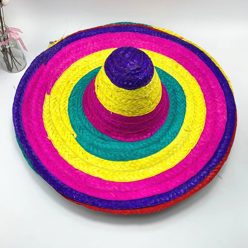 Straw Hat Supplier - Mexican Woven Hawaii Rainbow Bobble Straw Hat