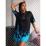 T-Shirt Manufacturer - Button Down Flame Print Oversized Short Sleeve Shirt