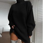 Sweater Dress Manufacturer - Women Turtleneck Oversize Knitted Dress Winter