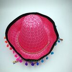 Sombrero Factory - Kids Mexican Party Pompom Straw Hat with Fixed Rope