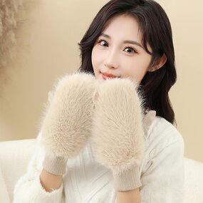 Mittens Supplier - 2025 Outdoor Luxury Fluffy Knitted Fur Winter Warm Mittens