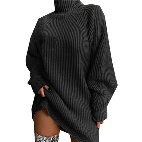 Sweater Dress Manufacturer - Women Turtleneck Oversize Knitted Dress Winter