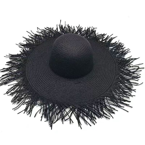 Straw Hat Factory - Women Tassel Straw Hat Wide Brim Foldable Summer