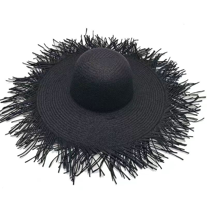 Straw Hat Factory - Women Tassel Straw Hat Wide Brim Foldable Summer
