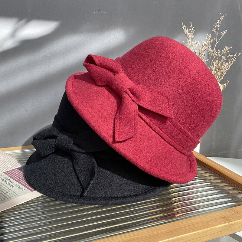 Fedora Hat Factory - Ladies Wool Felt Bucket Hat Vintage Cloche Bowler