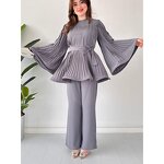 Tops Set Manufacturer - Women Solid Color Casual Loose Flared Sleeve Set