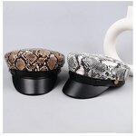 Beret Hat Supplier - Vintage Leopard Print PU Leather Flat Top Cap