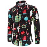 Christmas Shirt Manufacturer - Men Casual Snowflakes Santa Candy Printed Shirt