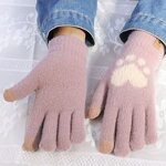 Winter Gloves Manufacturer - Cute Cat's Paw Full Finger Double Layer Knitted