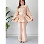 Tops Set Manufacturer - Women Solid Color Casual Loose Flared Sleeve Set